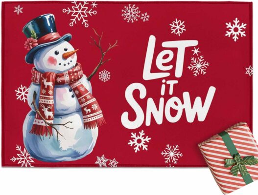 Christmas Entrance Floor Mat Snowman Red Scarf Snowflake Welcome Doormat Snowy Red Non Slip Entry Rugs for Bathroom Kitchen Home Front Decor 16x24inch