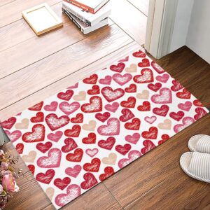 Libaoge Entrance Way Doormat for Bathroom/Kithchen/Bedroom Valentines Romantic Pink Red Love Heart Pattern Non-Slip Rug Welcom Floor Mat for Office/Dormitory/Front Door 16x24inch
