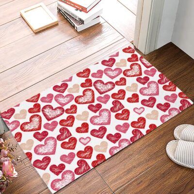 Libaoge Entrance Way Doormat for Bathroom/Kithchen/Bedroom Valentines Romantic Pink Red Love Heart Pattern Non-Slip Rug Welcom Floor Mat for Office/Dormitory/Front Door 16x24inch