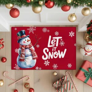 Alternative view of Christmas Entrance Floor Mat Snowman Red Scarf Snowflake Welcome Doormat Snowy Red Non Slip Entry Rugs for Bathroom Kitchen Home Front Decor 16x24inch